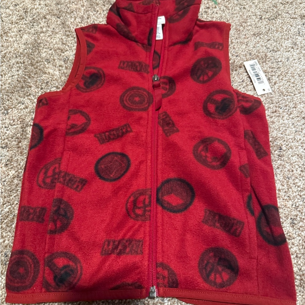 Marvel Red Sleeveless Fleece Vest with Black Logos